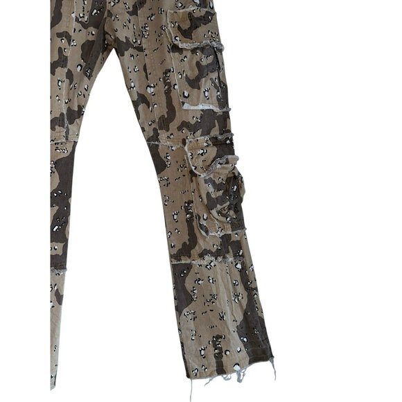 Fashion Nova Mens Multi Cargo Pocket Pants Sz 34 Straight Tan Brown Camo - Picture 3 of 7